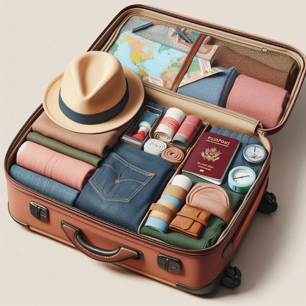 Suitcase that is open and lightly packed for travel
